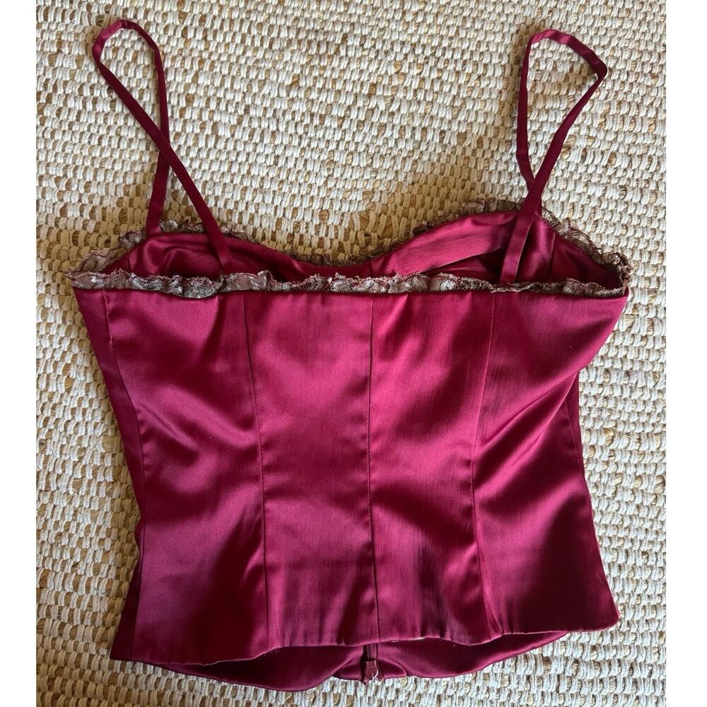 VTG Mandalay Burgundy Lace Sequin Beaded Ruffle Corset Top Size Front Zip Y2K 6 - Picture 8 of 8